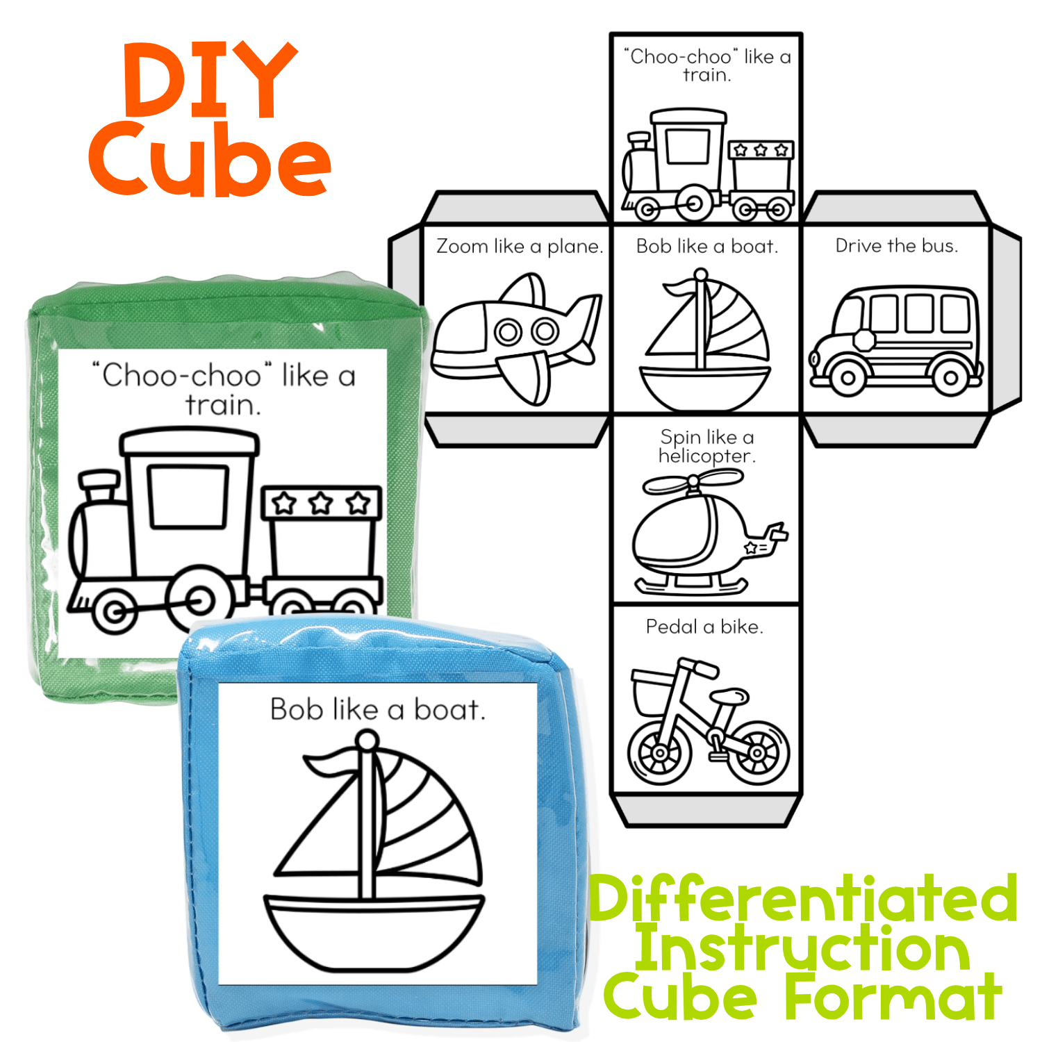 Brain break cube with transportation theme black and white options