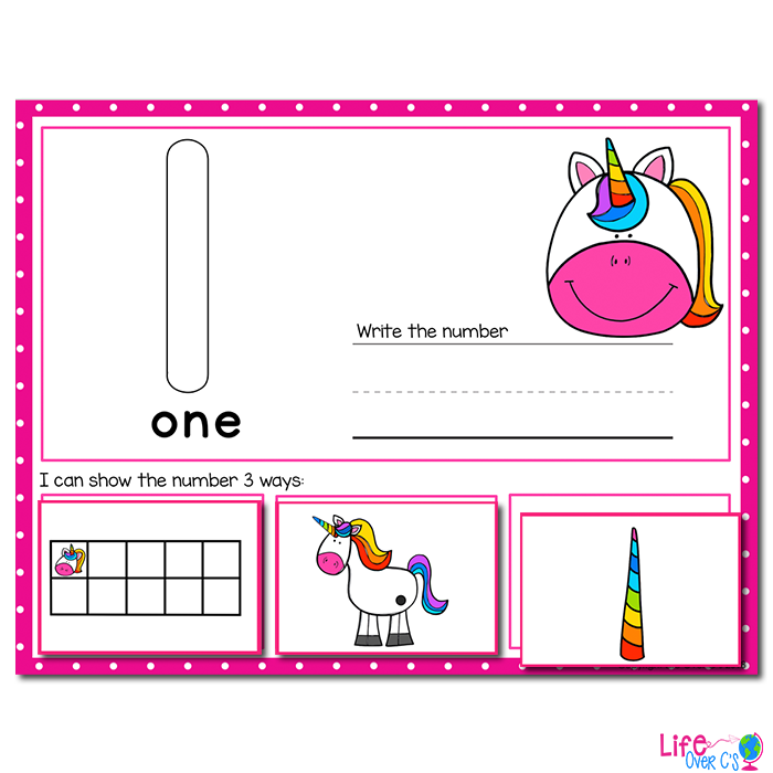Unicorn number count and sort activities