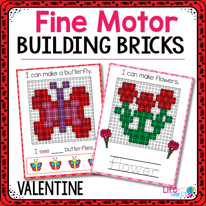 Fine motor building brick mats with Valentine's Day theme