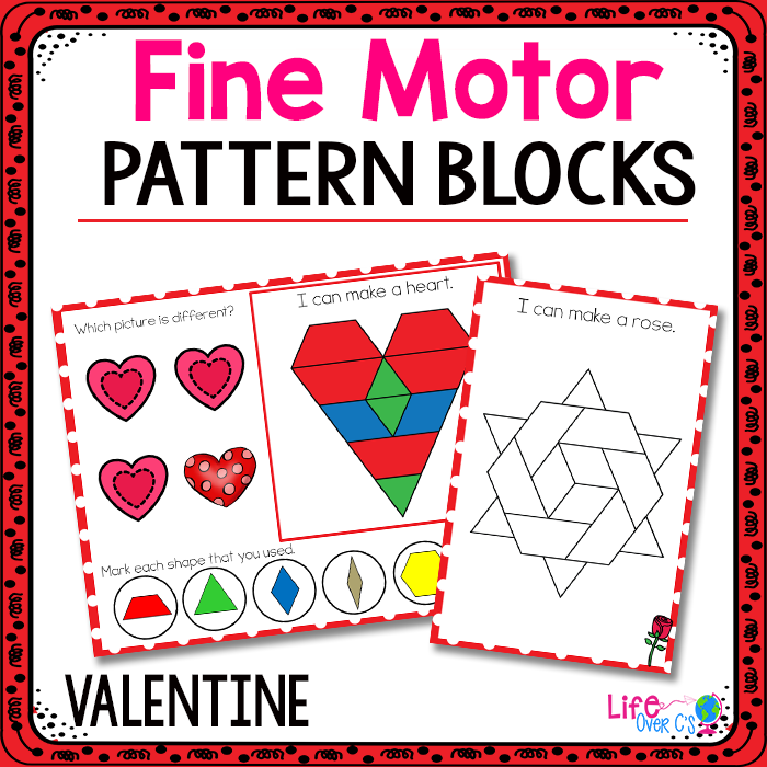 Valentine's Day themed fine motor pattern blocks mats