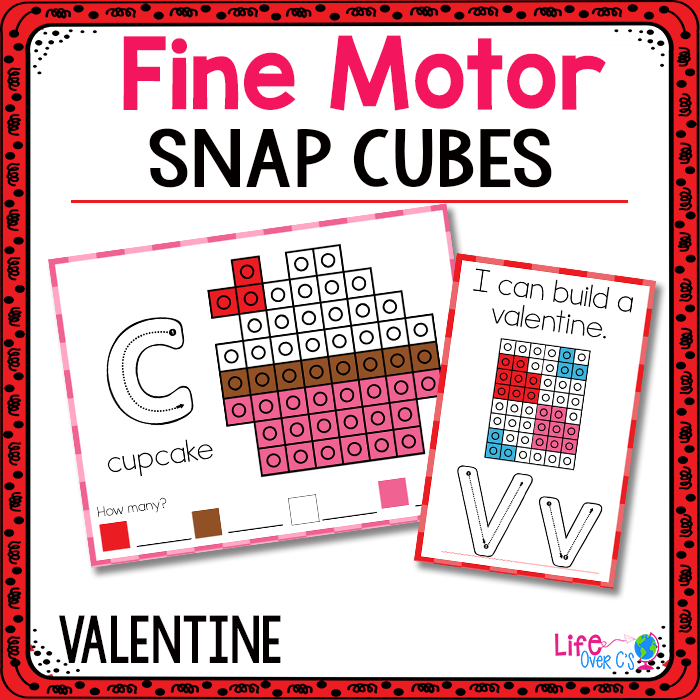Fine motor snap cubes for Valentine's Day