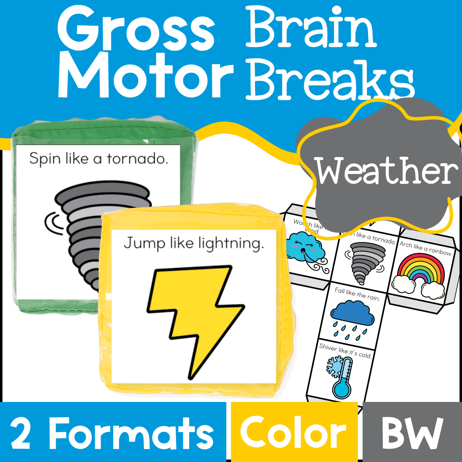 Brain break cubes with weather theme