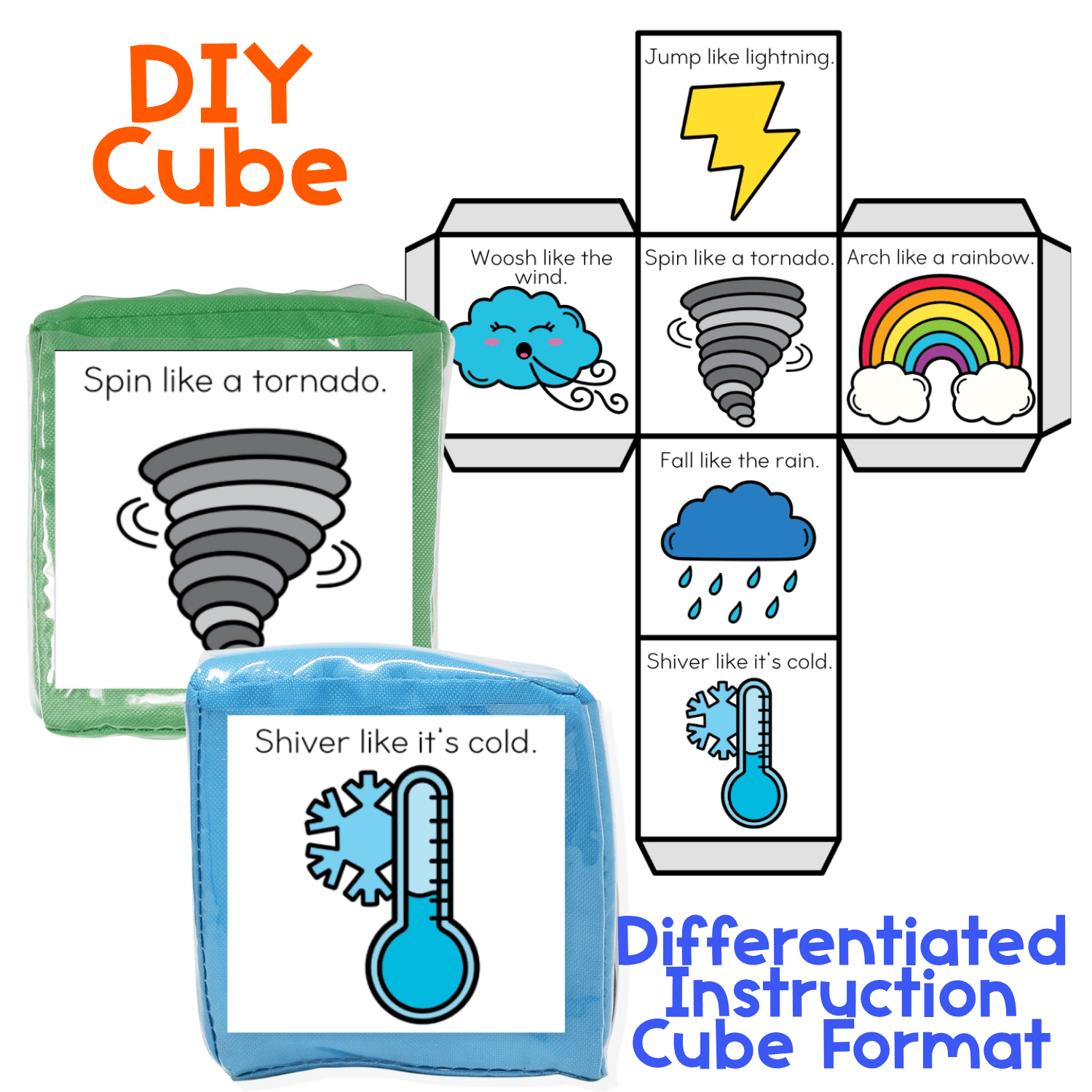 Brain break cubes with weather theme