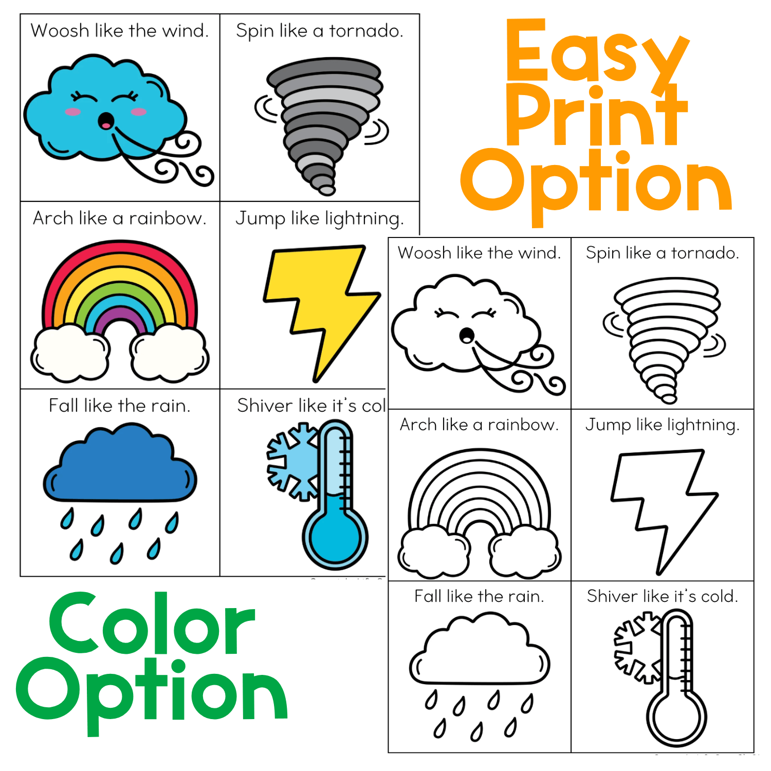 Brain break cubes with weather theme