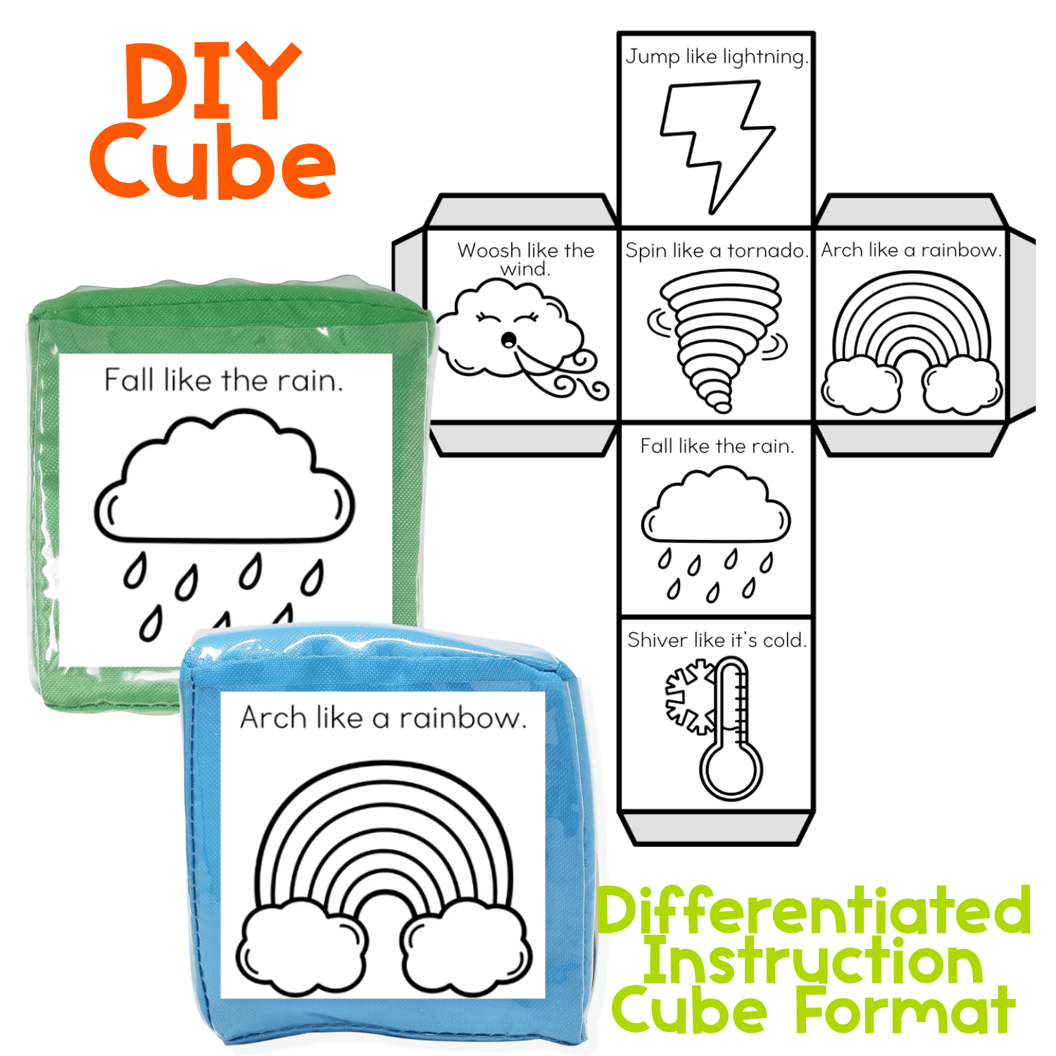 Brain break cubes with weather theme