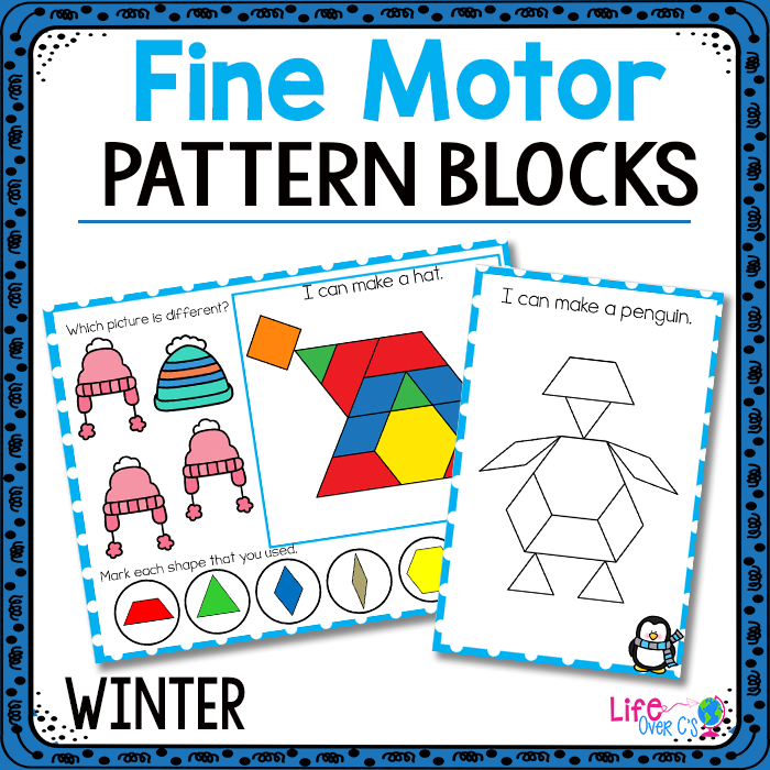 Winter themed fine motor pattern blocks mats