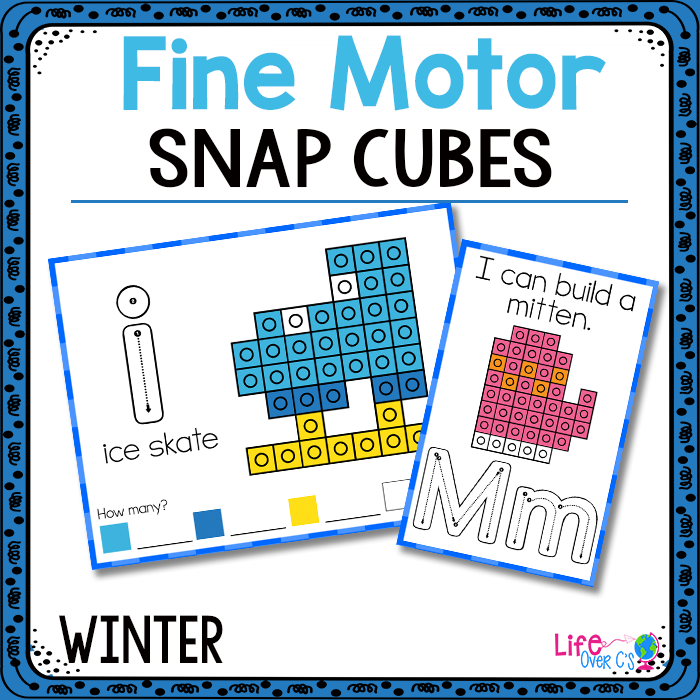 Fine motor snap cubes with winter theme
