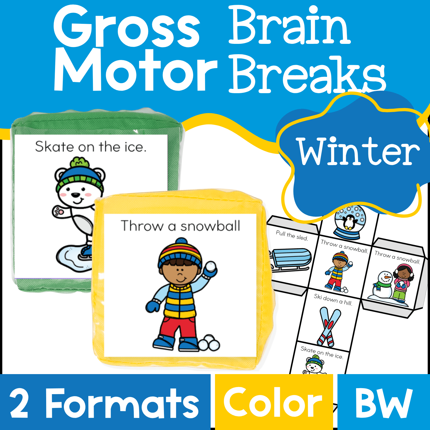 Winter gross motor brain break cube to get the wiggles out!