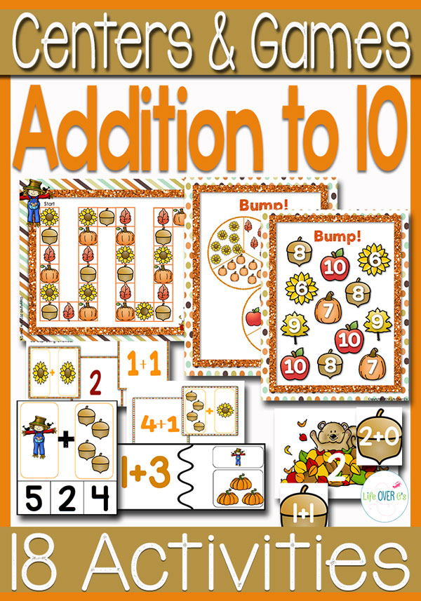 Centers and games addition to 10 activities