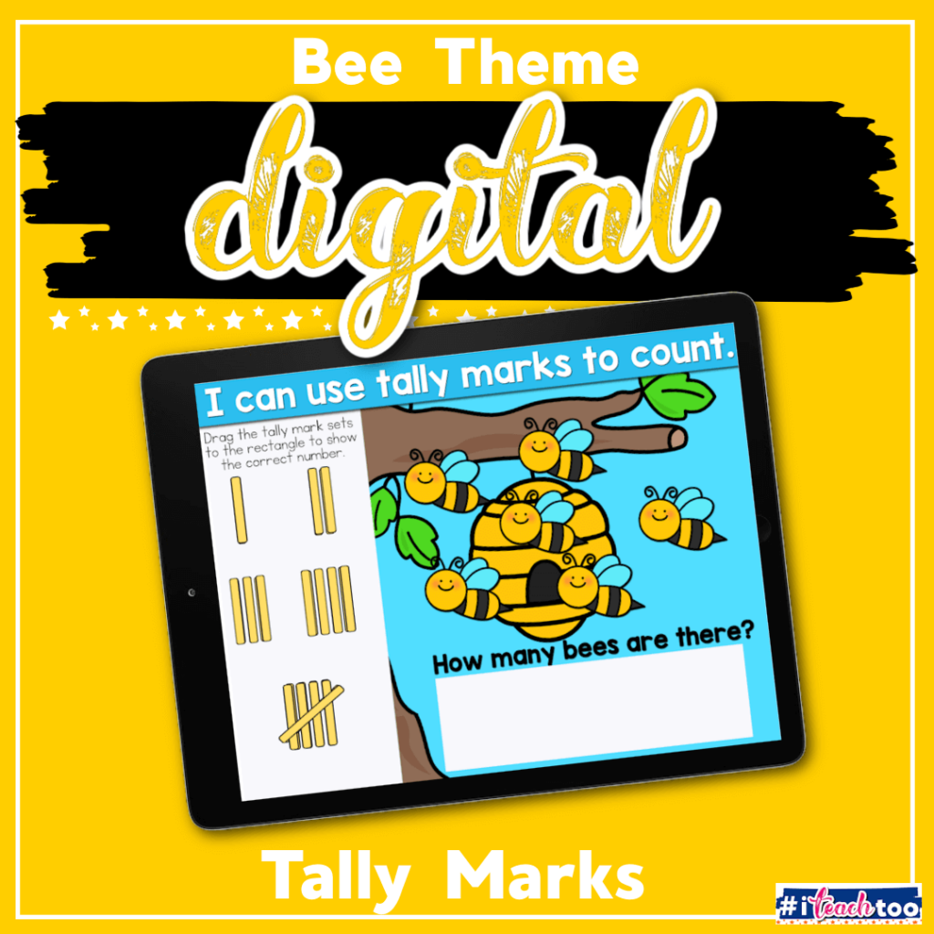 Tally mark activity with bee theme - digital math