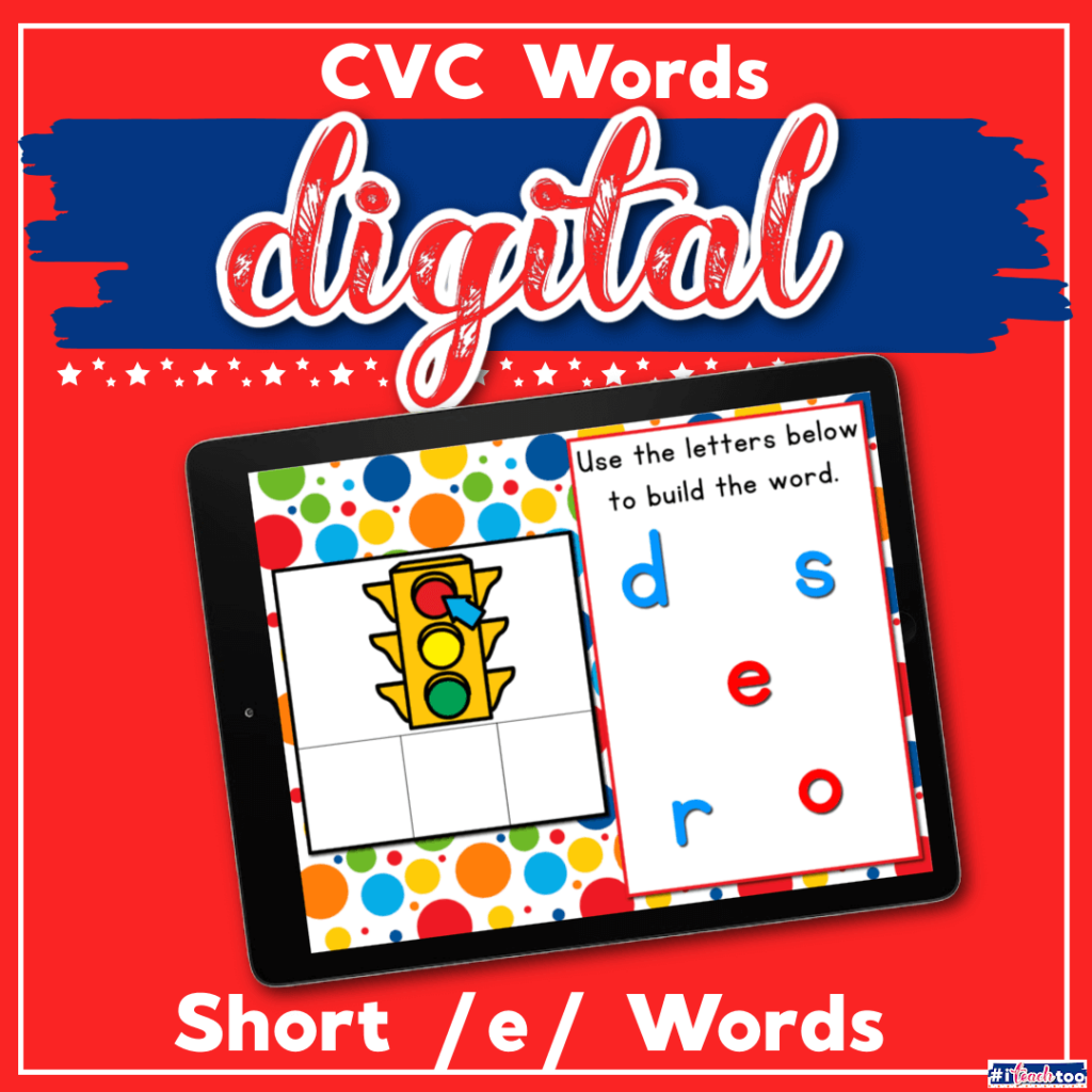 CVC words with short E for literacy centers