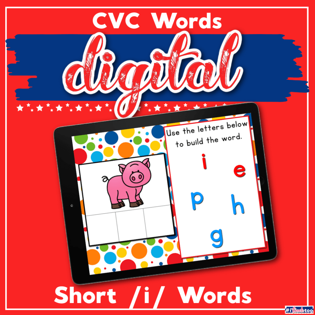 CVC words with short I for literacy centers