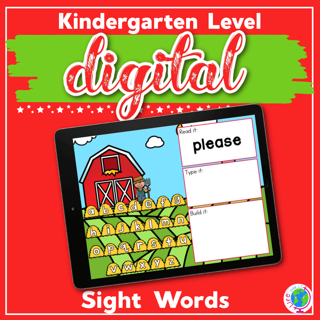 Digital Kindergarten Sight Words: Farm Theme