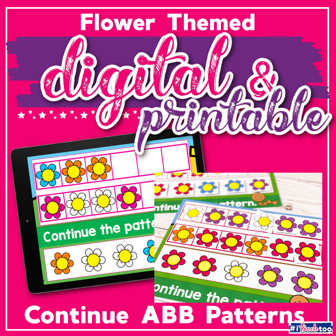 Continue ABB patterns digital and printable activity with flower theme