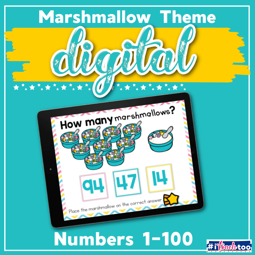 Numbers 1-100 marshmallow counting activities for digital math centers