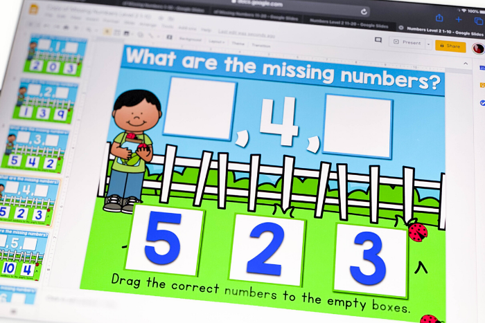 Spring digital math activity - missing numbers 1-10