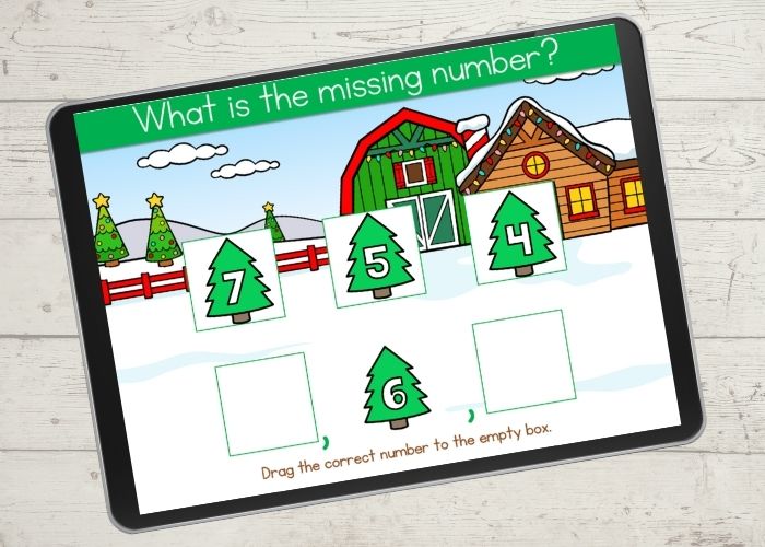 Christmas digital math activity - missing numbers 1-10