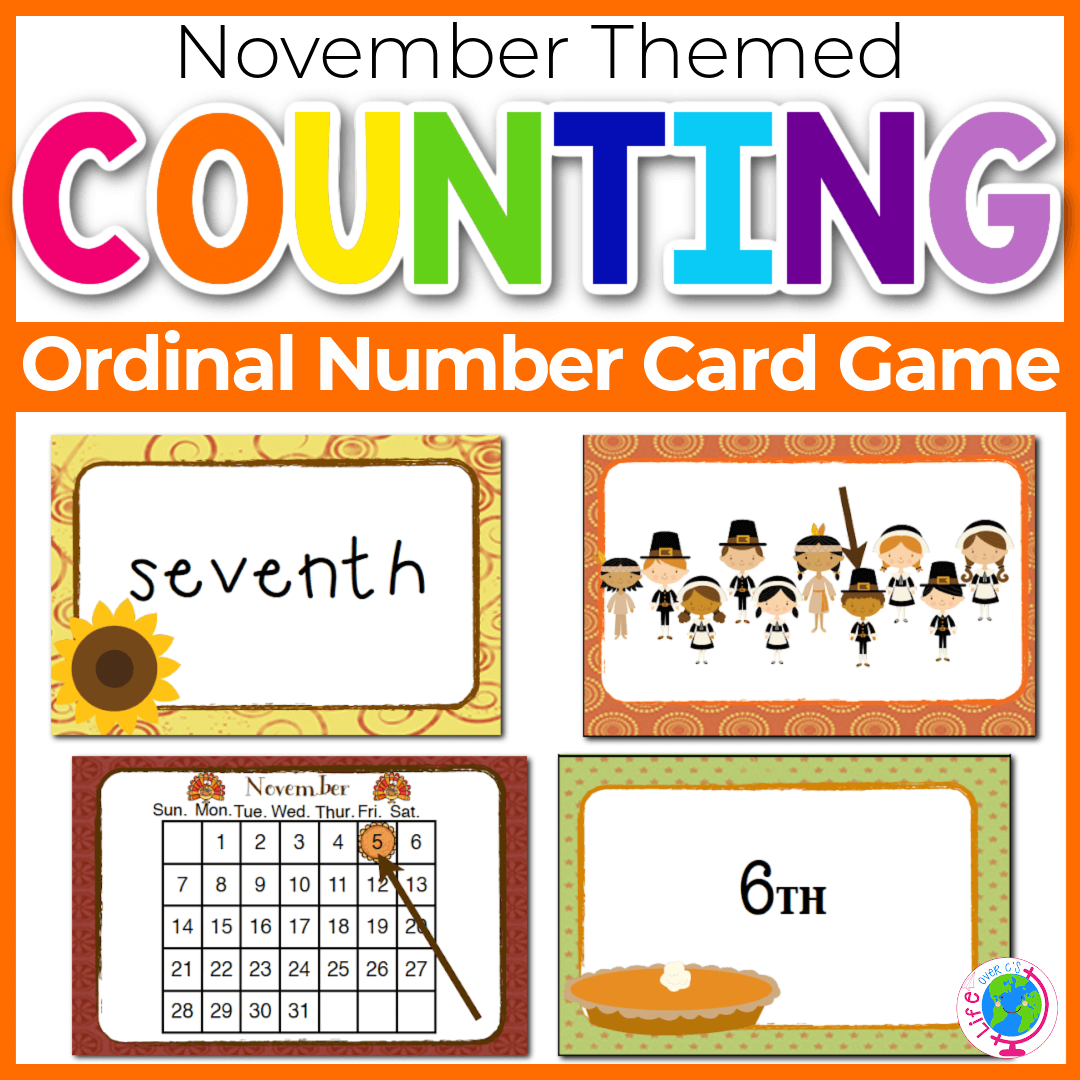 Ordinal Numbers Card Game Slap-It! Thanksgiving Theme