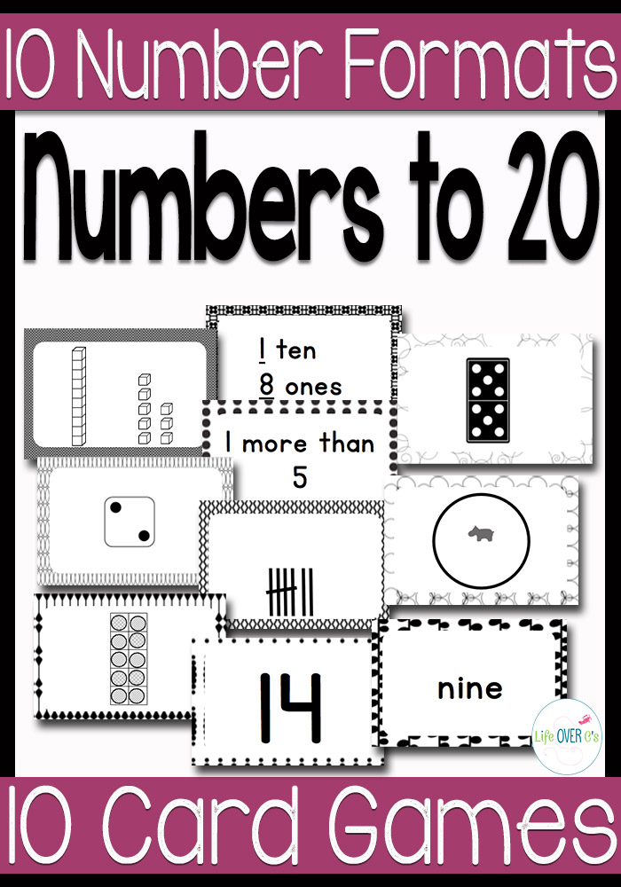 Card Games: Counting Numbers 0-20 Black and White