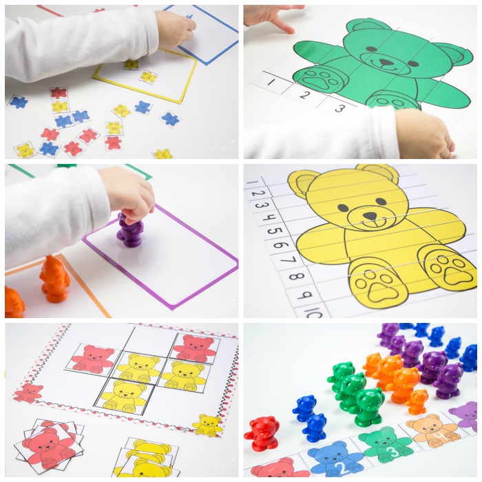Math and literacy prek activities with rainbow bear theme