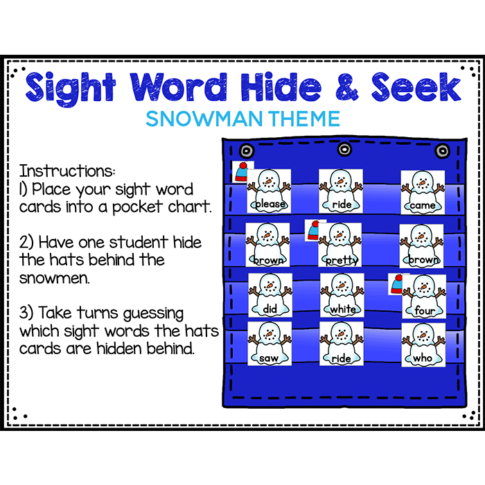 Snowman sight word hide and seek game