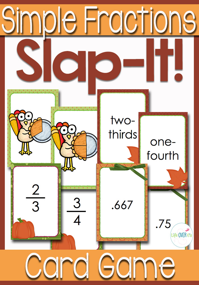 Simple fractions slap it! card game with fall theme