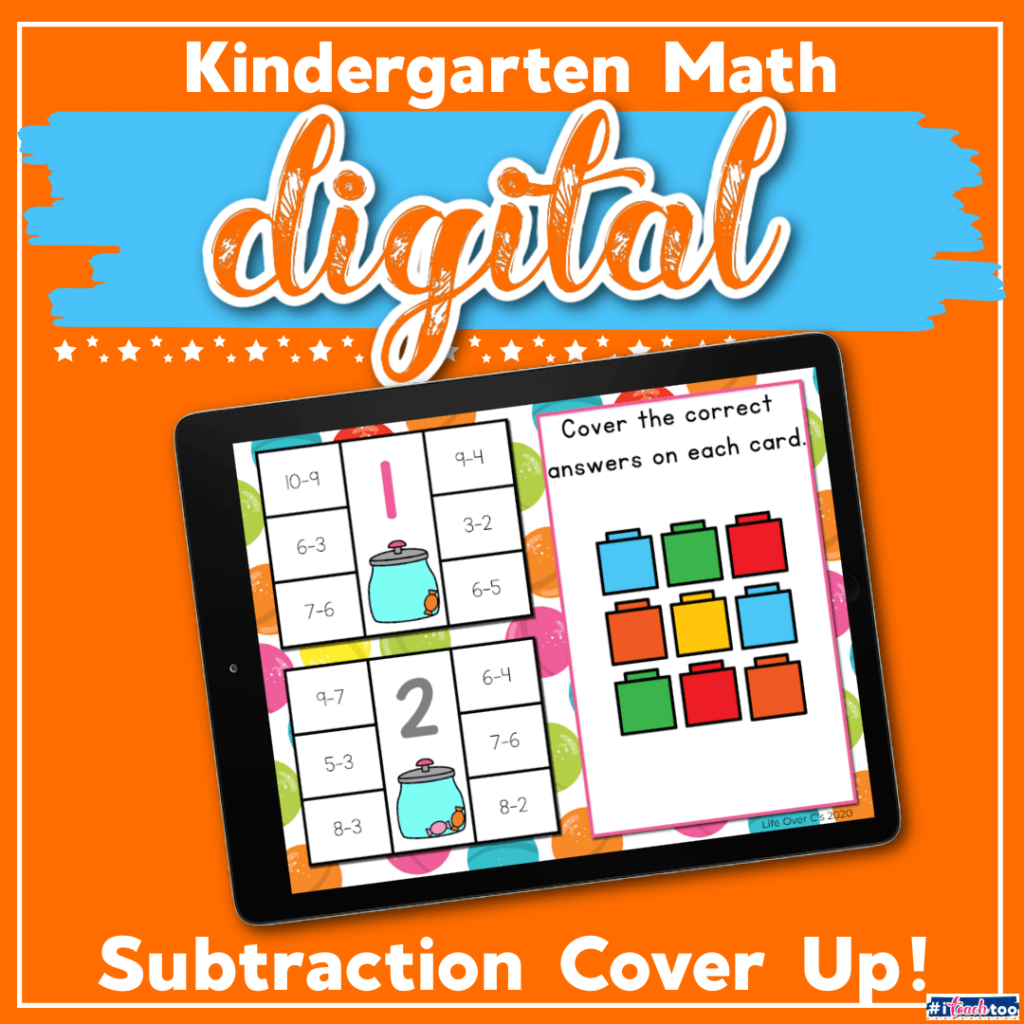 Digital subtraction cover up activity for kindergarten math