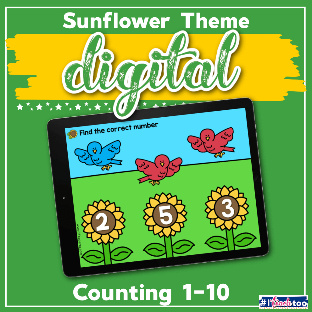Sunflower counting 1-10 digital math activity
