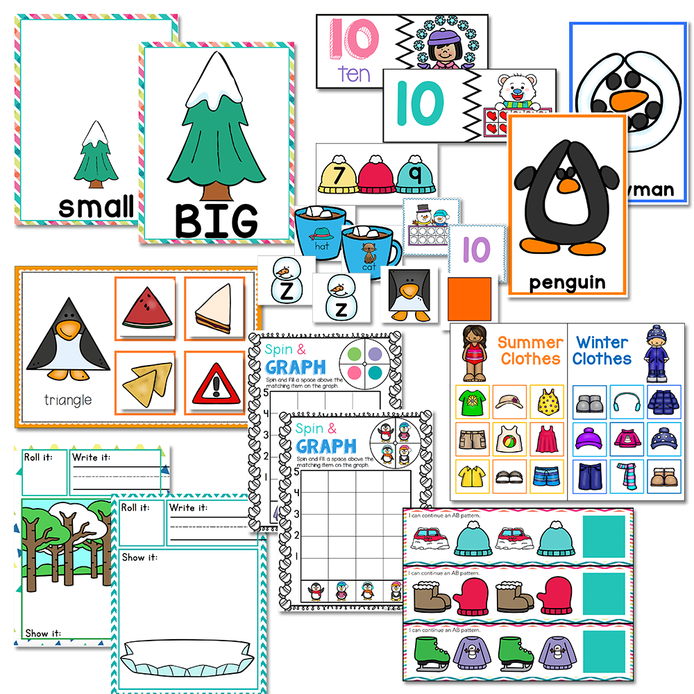 math and literacy activities for preschool with winter theme