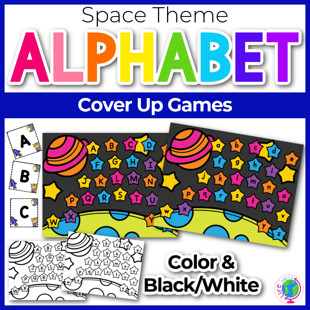Space theme alphabet cover up games