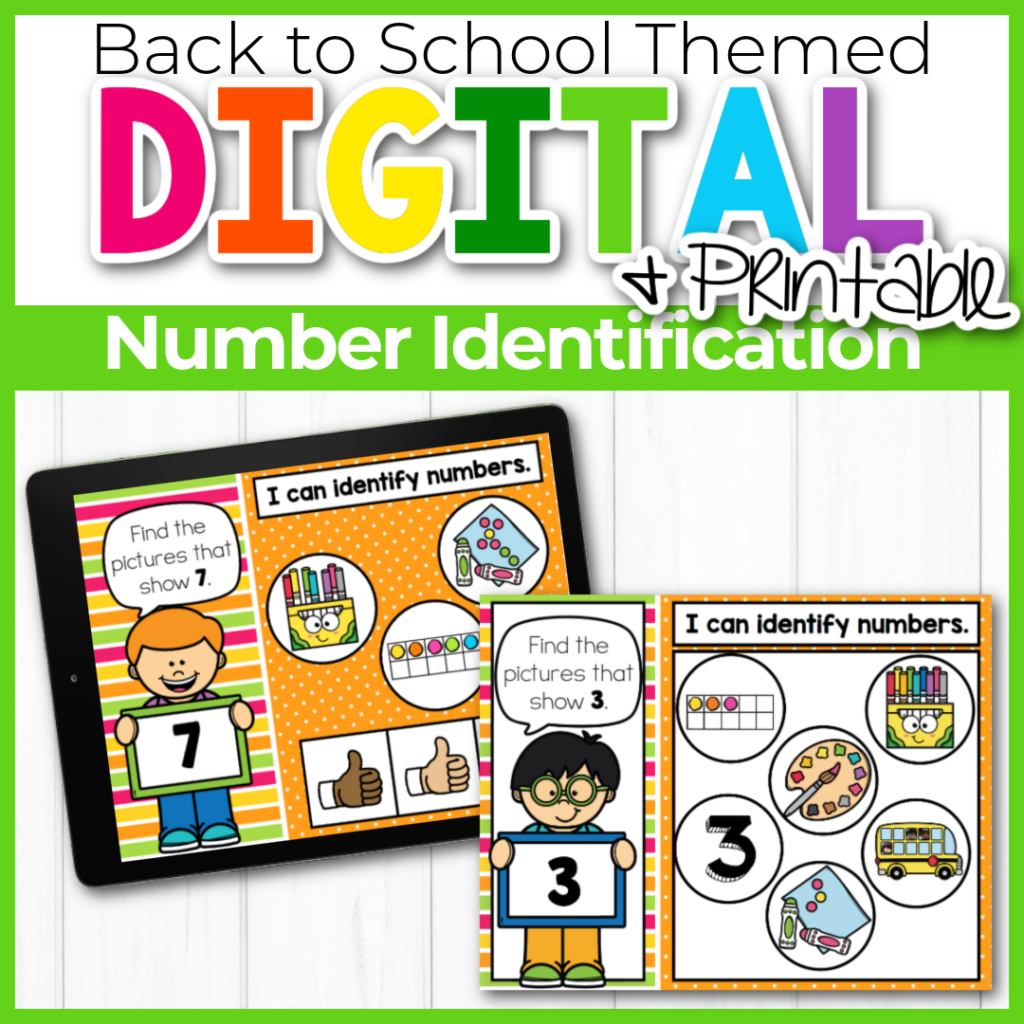 Back to school number identification math activity