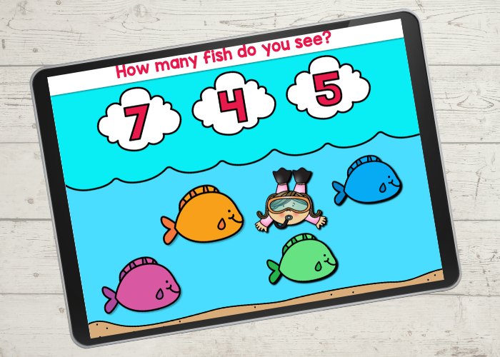 Digital math counting activity with ocean theme