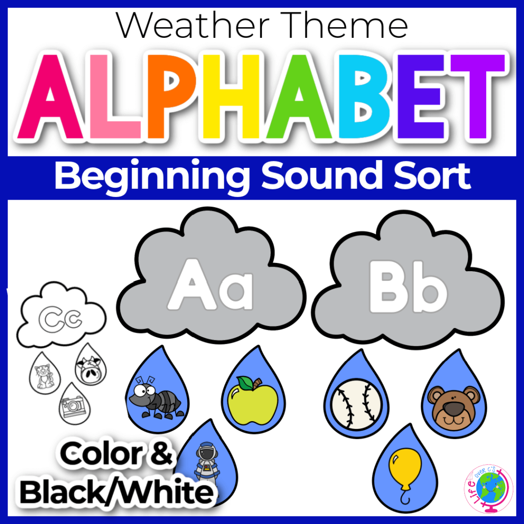 Alphabet beginning sound sort with weather theme