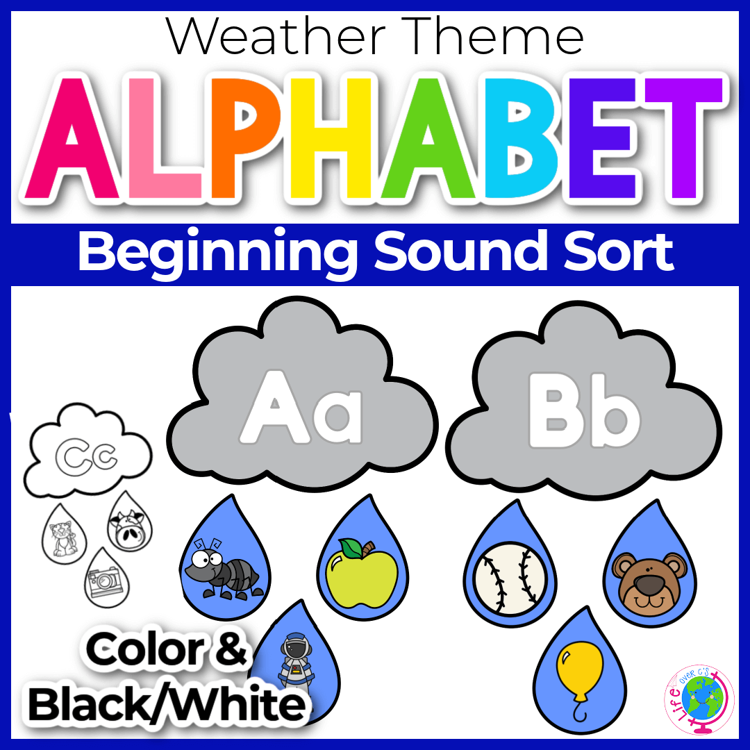 Alphabet Beginning Sounds Sort: Weather Theme