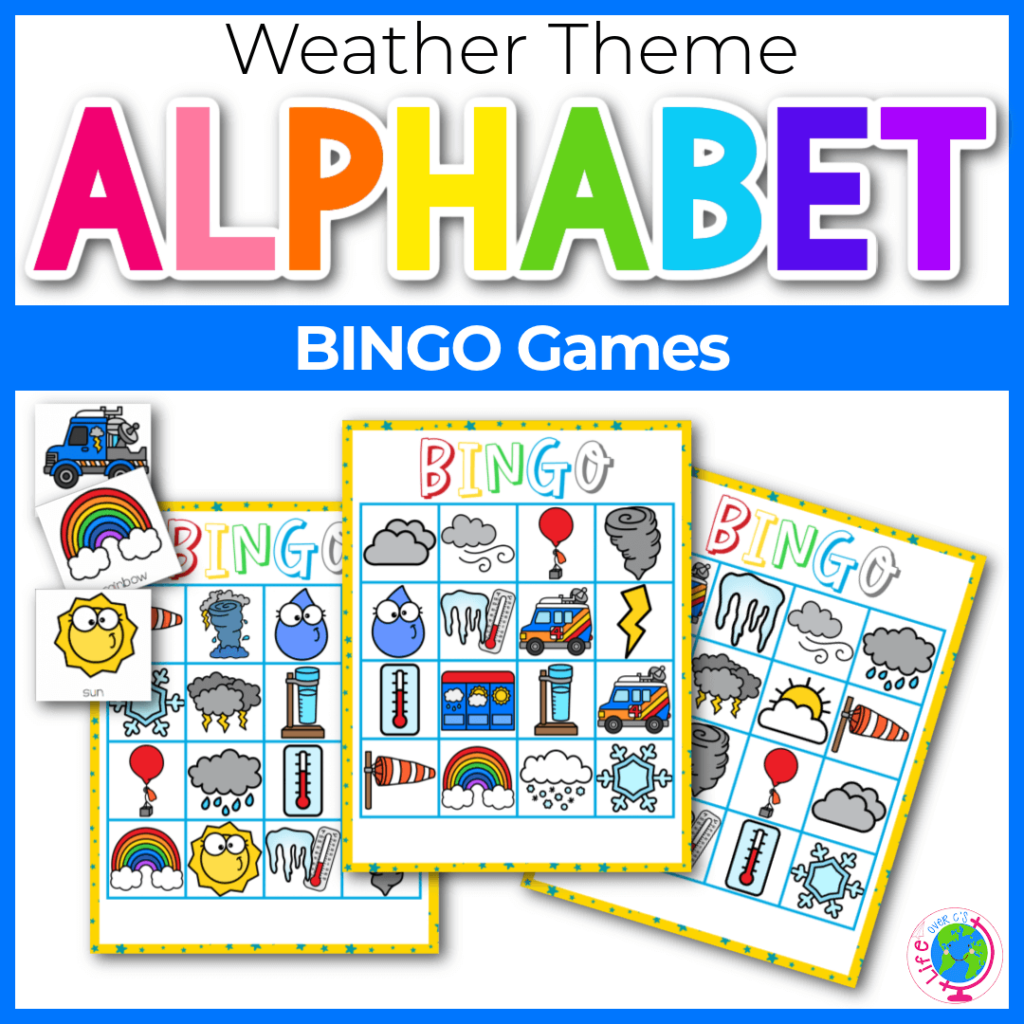 Weather-themed alphabet bingo