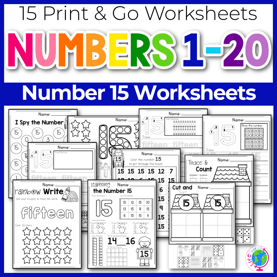 Numbers 1-20 Worksheets: Number 15
