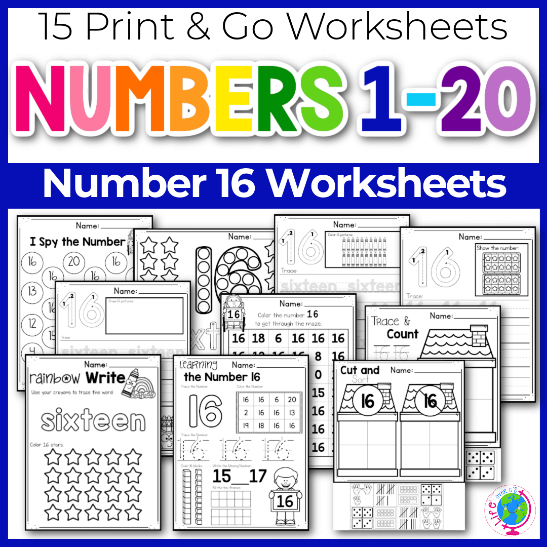 Numbers 1-20 Worksheets: Number 16