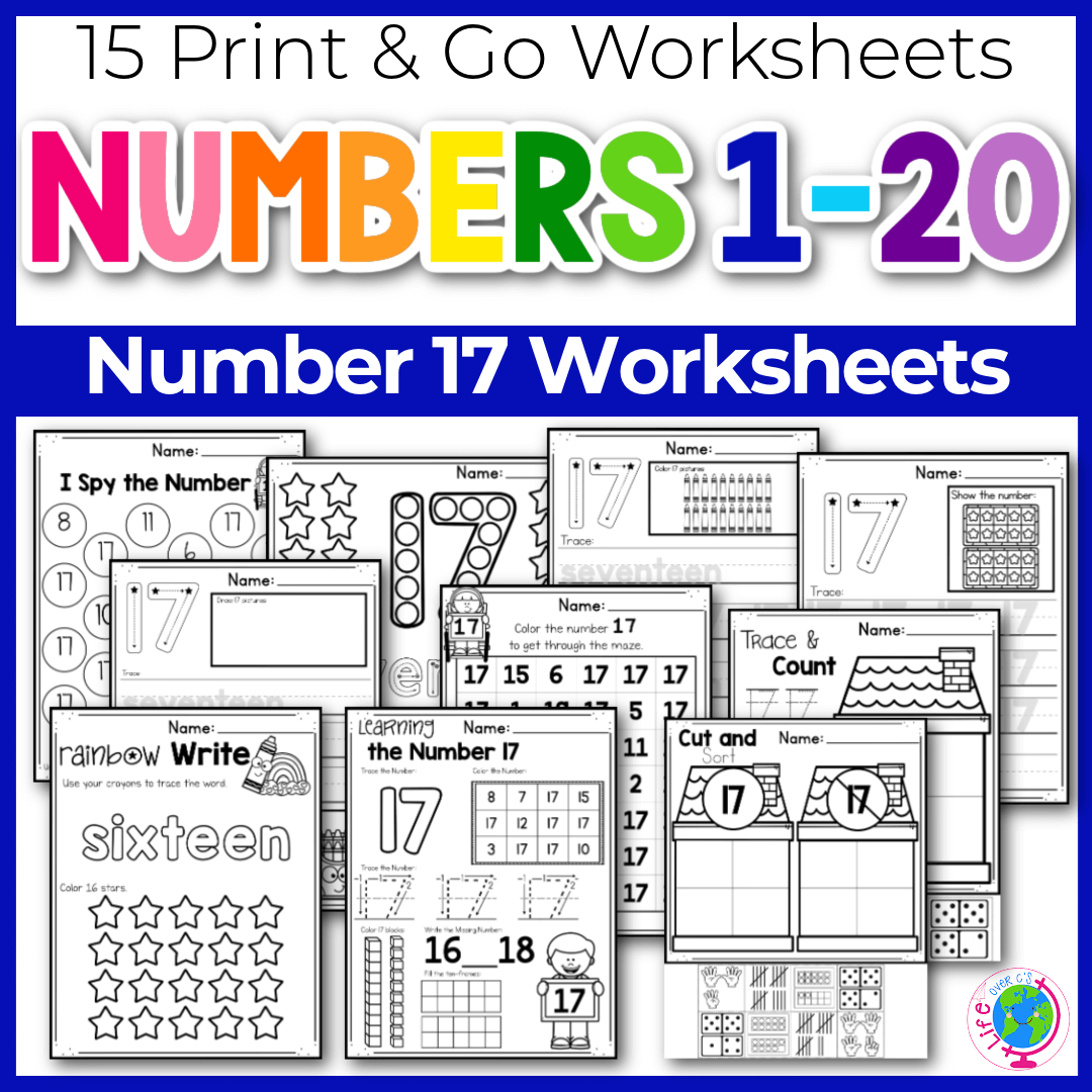 Numbers 1-20 Worksheets: Number 17