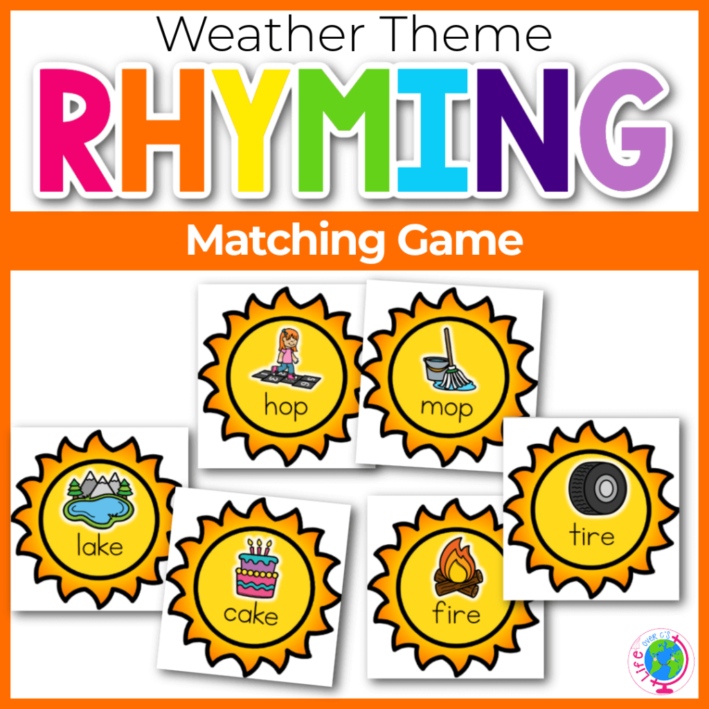 Rhyme matching game with a weather-theme