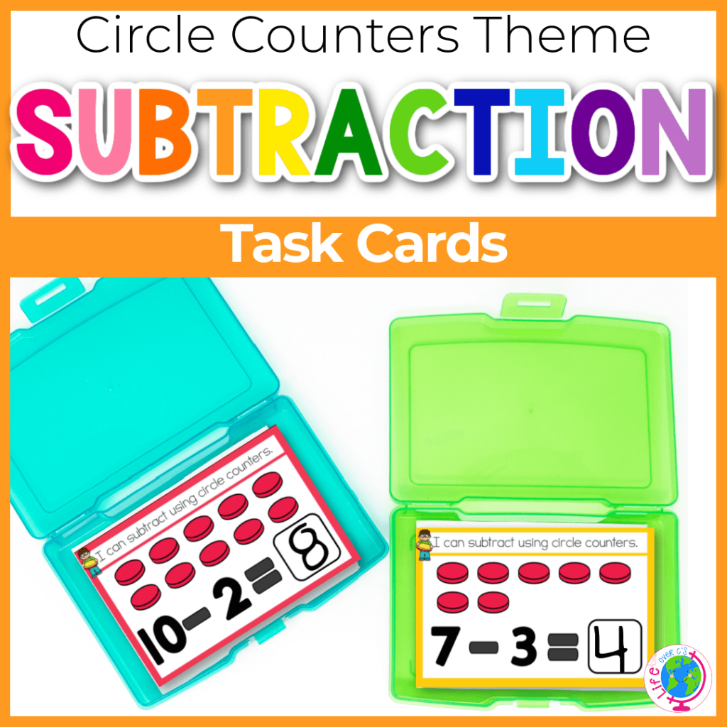 Circle counter subtraction task cards