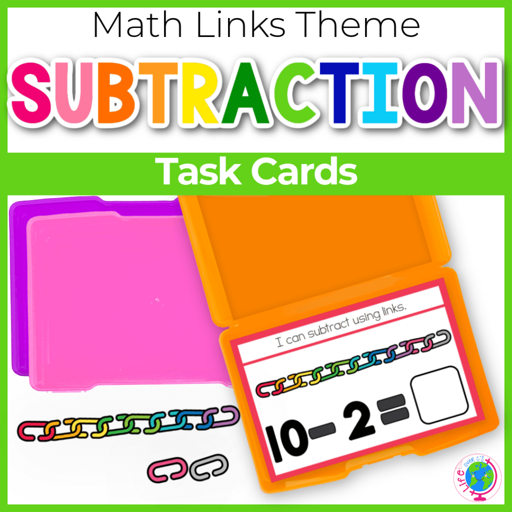 Subtraction task cards with chain links