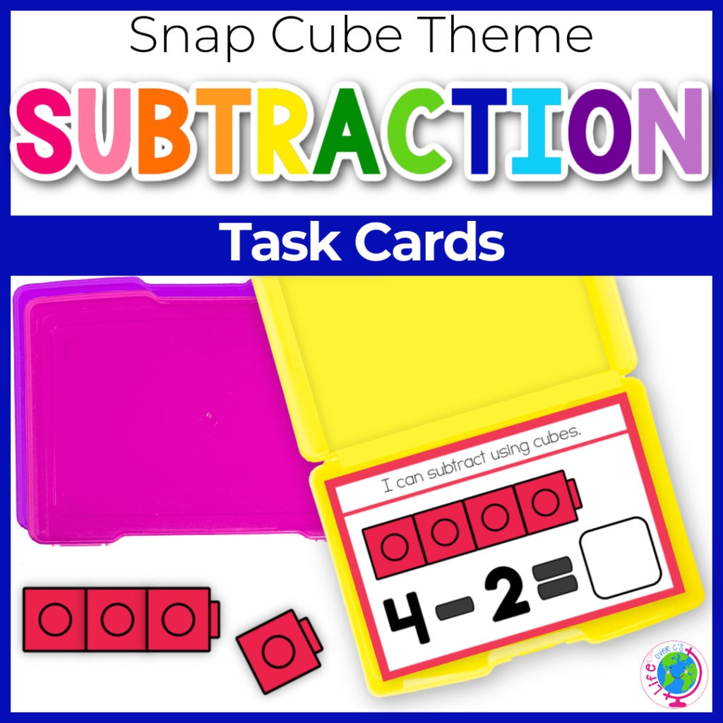 Subtraction snap cube task cards