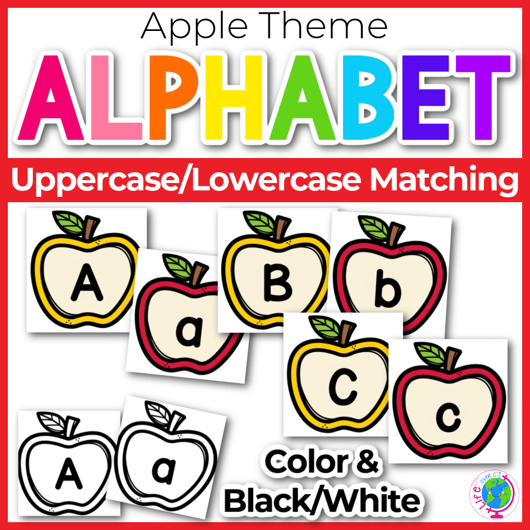 Apple theme uppercase and lowercase letter matching game for preschool and kindergarten apple theme.