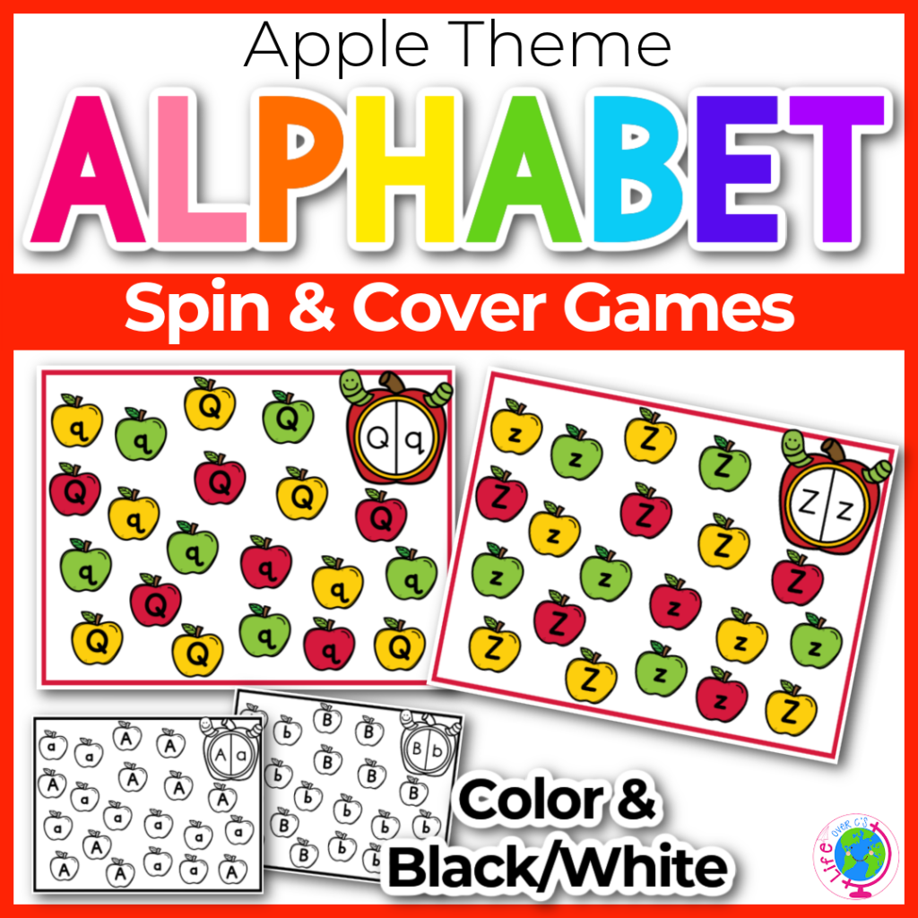 Apple theme alphabet spin and cover uppercase and lowercase letters board games
