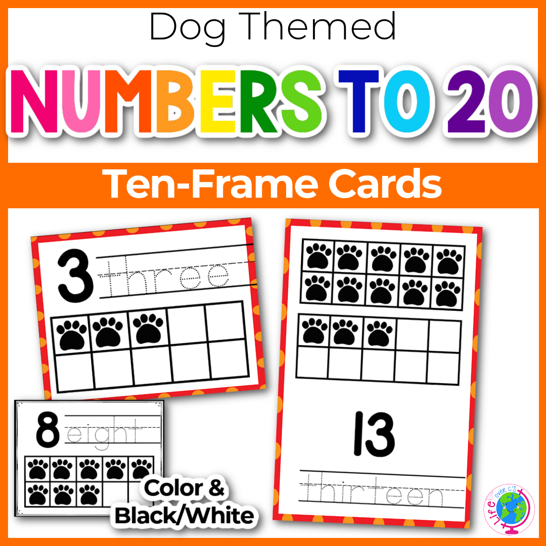Dog theme ten frame counting cards