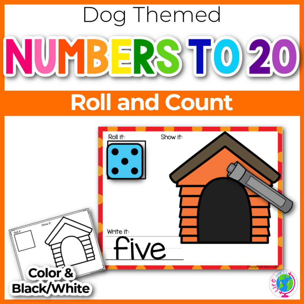 Dog theme roll and count math game