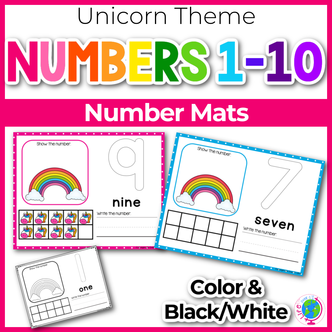 Counting Number Mats 1-10: Unicorn Theme