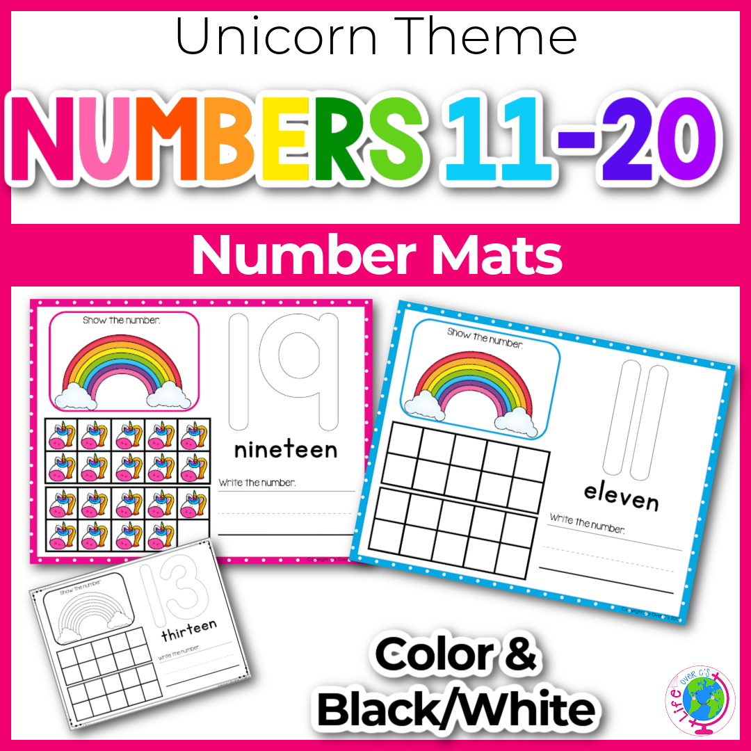 Counting Number Mats 11-20: Unicorn Theme