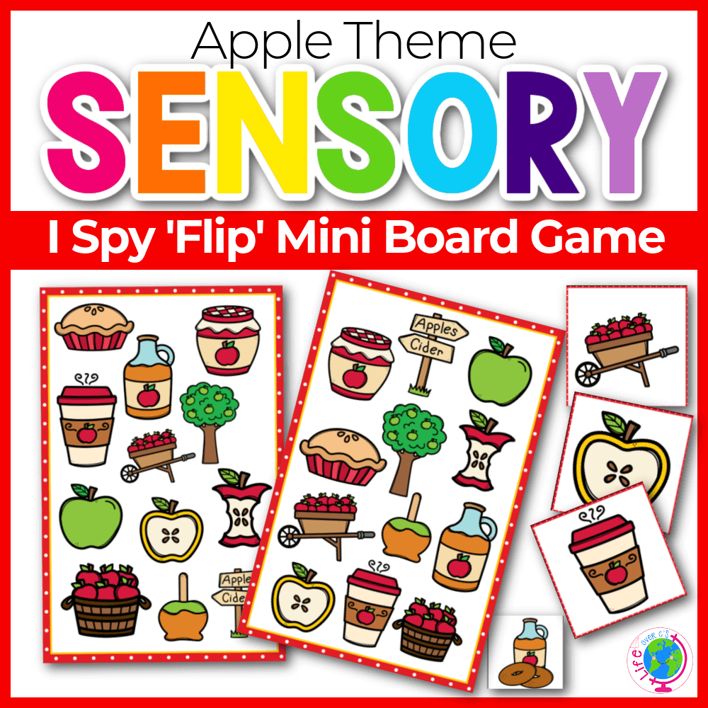 Apple theme I Spy "Flip" board game mini for preschoolers