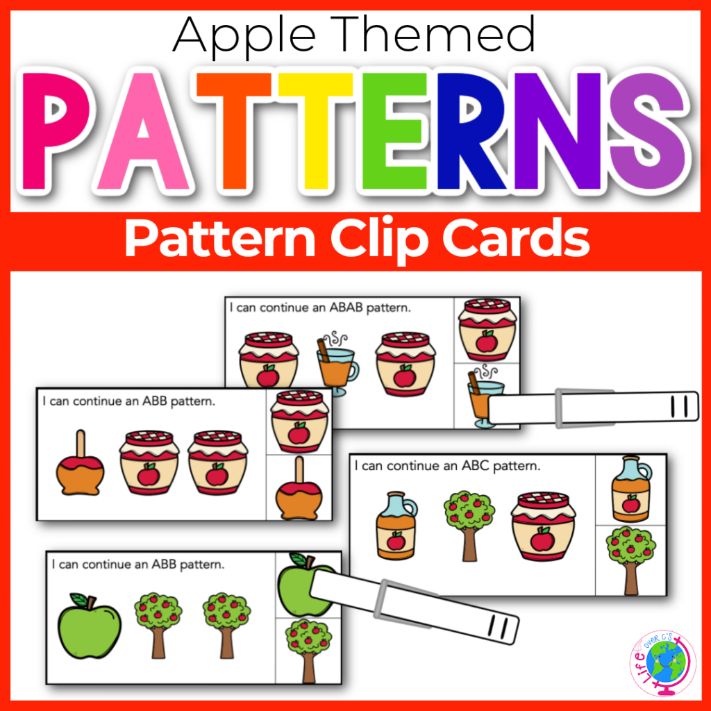 Apple theme pattern clip cards for kindergarten